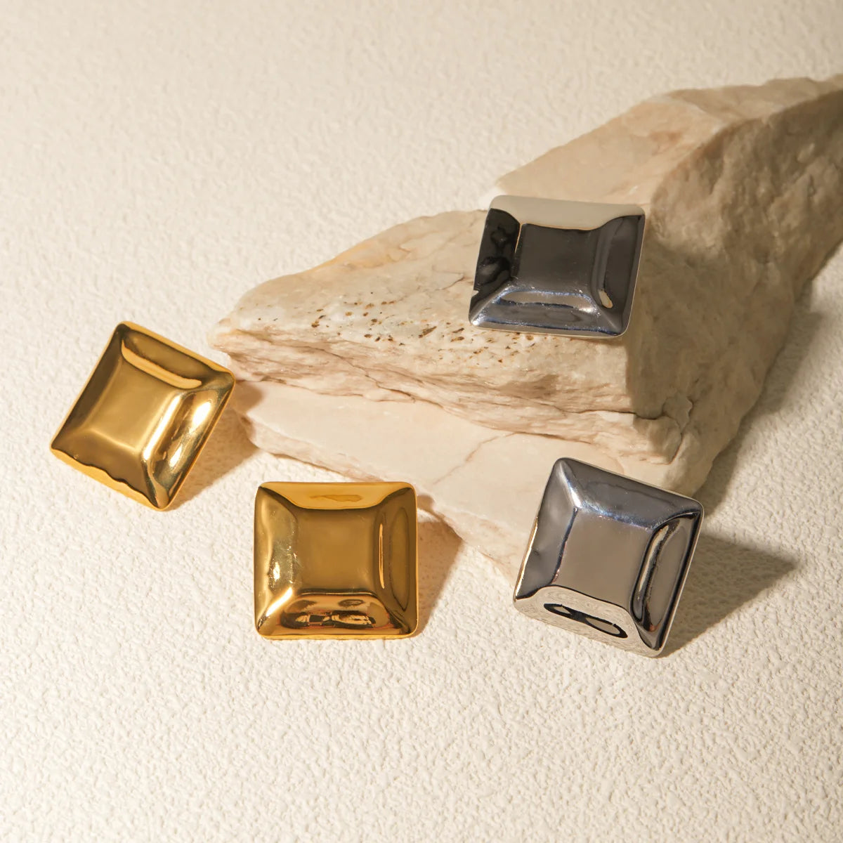 18K Gold Plated Stainless Steel Concave And Convex Square Earring Vintage Gold Silver Color Cute Jewelry Bijoux for Women Gift