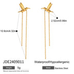 Peace Dove Retro Bird Tassel Earrings Brooch 18K PVD Plated Women Stainless Steel Anti Allergic Rust Proof Stylish Jewelry