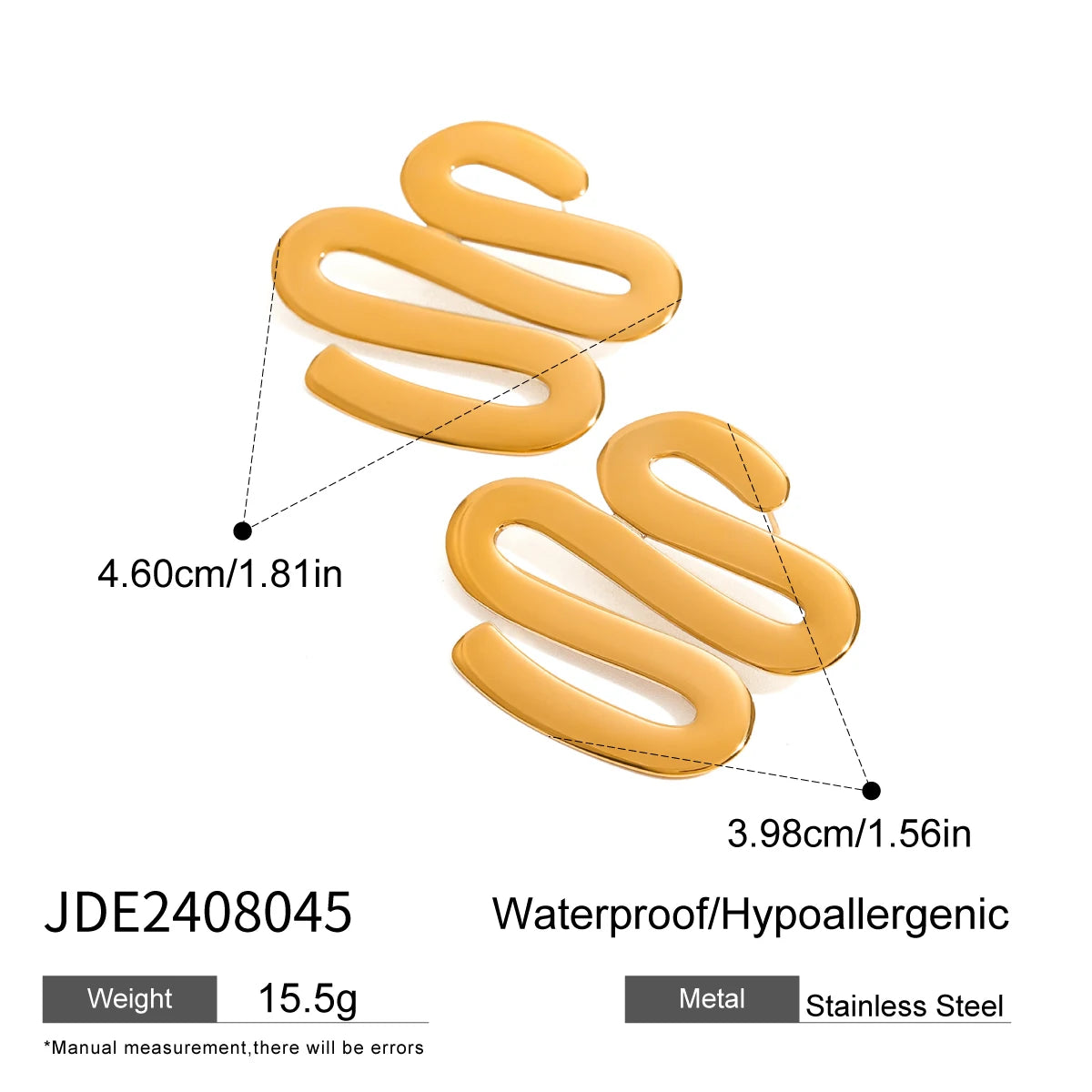 Minimalist 18k Gold Plated Serpentine S Shaped Smooth Earrings Stainless Steel Women Exquisite Jewelry Bijoux Femme