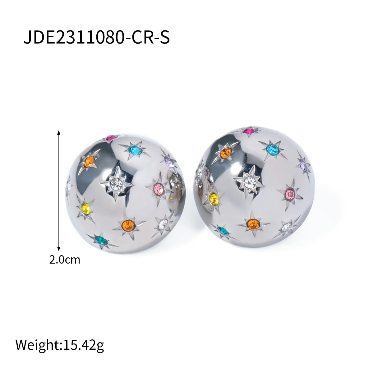 18k forgyldte delikat rustfrit stål stjernehalvkugle øreringe Indlæg Rhinestone Light Hyggelig Rustfast Bijoux Femme Gallagave