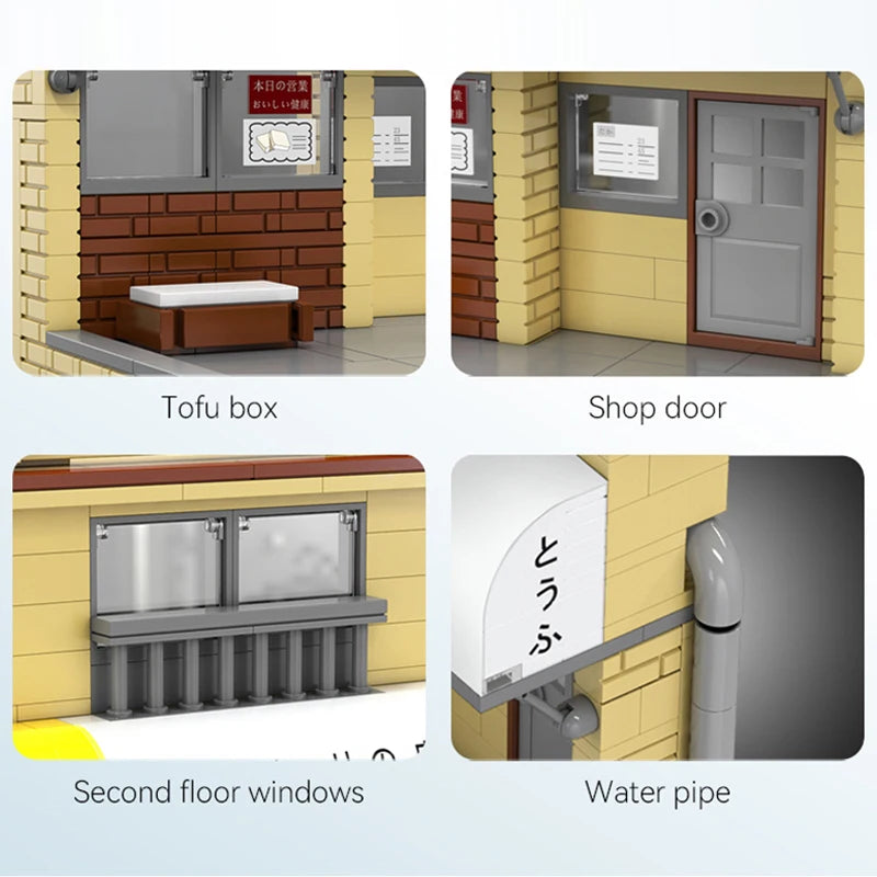 Cada Anime Initial D Tofu Shop House Model Building Blocks City Japanese Racing Car Parking Lot Bricks Toys Kid Gifts With LED