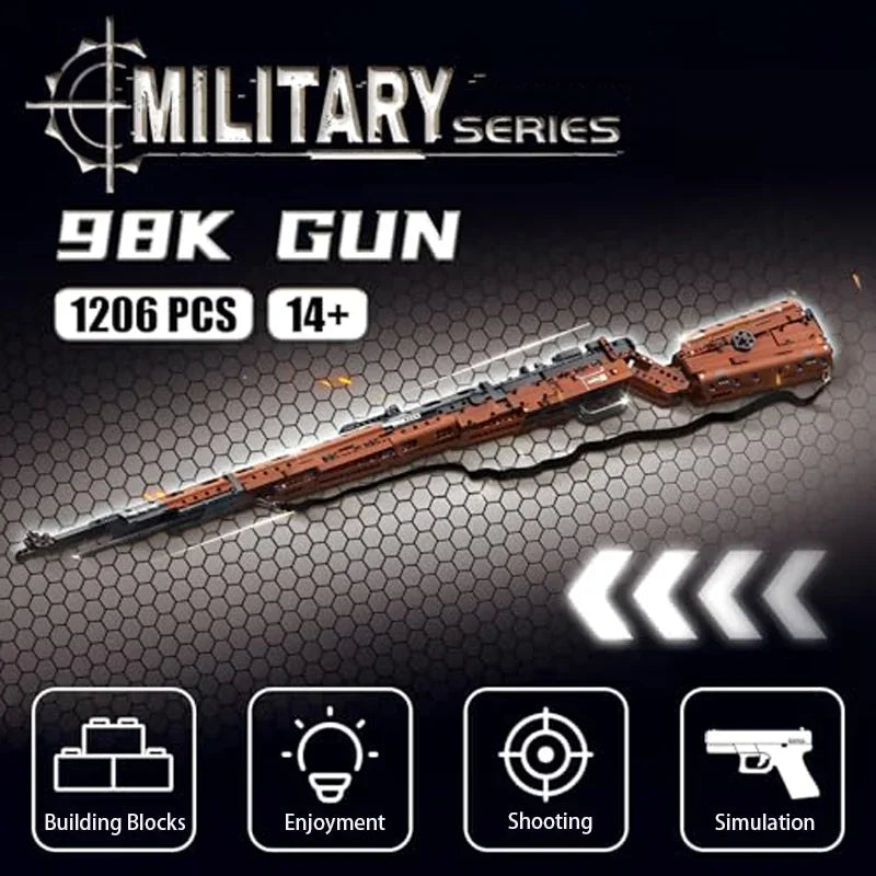 2025 neue 1206PCS 98K Stil Gebäude Block Gewehr Modell Kit DIY Montage Spielzeug Militär Sammeln Kreative Bau Jungen spielzeug