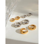 18K Gold Plated Stainless Steel Big Smooth Ear Buckle Women Metal Waterproof Fashion Charm Daily Jewelry Gift