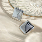 18K Square Smooth Stud Earrings for Women Stainless Steel Metal Texture Steel Color Waterproof Charm Sweet Jewelry Gift New