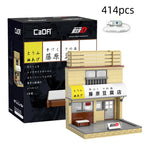 Cada Anime Initial D Tofu Shop House Model Building Blocks City Japanese Racing Car Parking Lot Bricks Toys Kid Gifts With LED