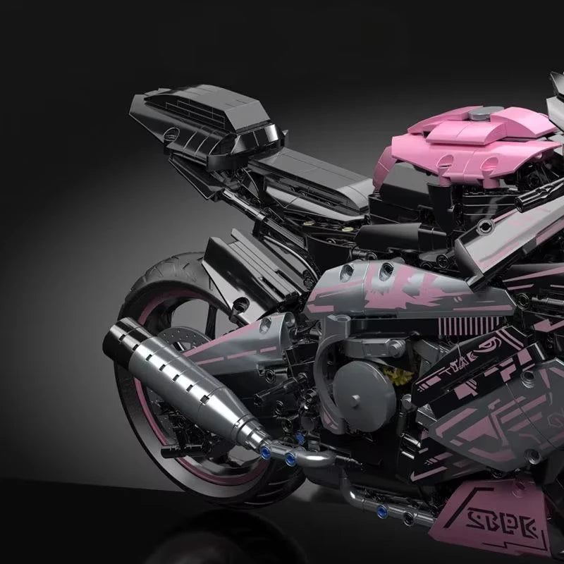 Kbox Pink Motorcycle Racing Building Block Model | 2045PCS Large-Scale Collectible Block Toy | Desktop Decoration