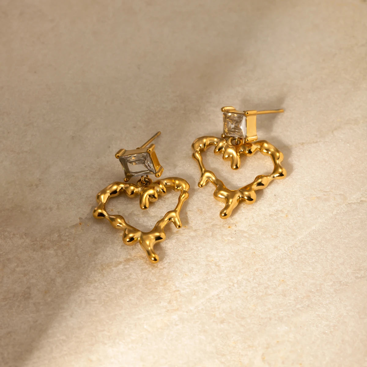 18K Gold Plated Stainless Steel Lava Design Love Heart Pendant Earrings Minimalist Waterproof Rust Proof Charm Jewelry - Grand Goldman