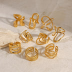 Statement 18K Gold Plated Stainless Steel Multilayer Geometric Irregular Ring Waterproof Fashion Unusual Textured Jewelry