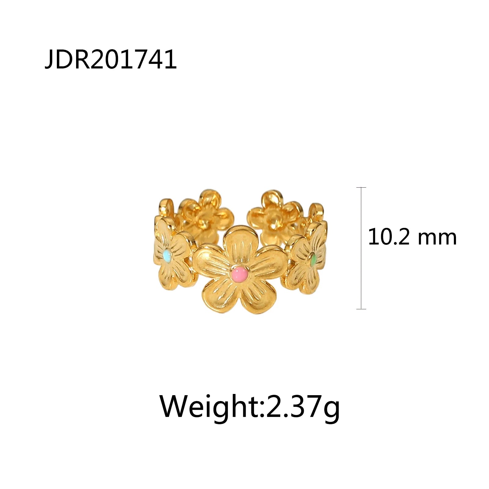 Modischer Edelstahl wasserdichter Blumenserie offener Ring Persönlichkeit Charms 18K PVD Echtgold 18K plattiert trendiger Schmuck