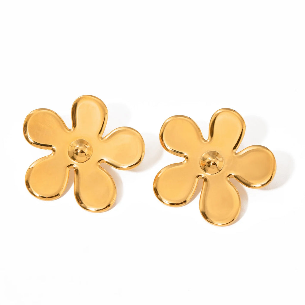 18K PVD Kaplama Paslanmaz Çelik Minimalist Düz Beş Taşlı Çiçek Küpeler Yüksek Kalite Şık Paslanmaz Çekici Takı