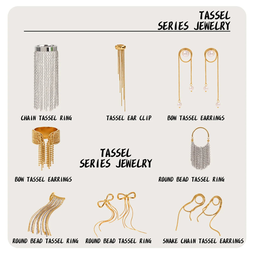 Orecchini a nappina con fiocco in acciaio liscio placcato oro 18k minimalista Anello in acciaio inossidabile Donna Antiruggine Gioielli squisiti Bijoux