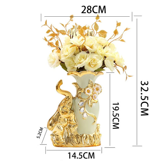 European Style Ceramic Gold Swan Vase Luxury Home Decor Flower Pot Elegant Dining Table Centerpiece Creative Plated Urn with Stones and Carved Flowers