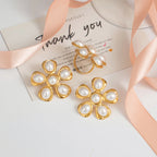 Minimalistische 18k vergoldete Edelstahl Imitationsperlen Hammerstruktur Blumenring Ohrringe Damen Anti-Allergie Charmschmuck