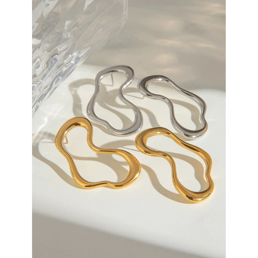 18K Gold Plated Anti Allergic Stainless Steel Atypical Irregular Cutout Earrings Charm Daily Exquisite Jewelry Bijoux Femme