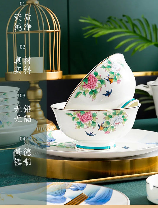 Jingdezhen Ceramic Bowls, Dishes, Dishes, Tableware Set, Bowls and Chopsticks Set