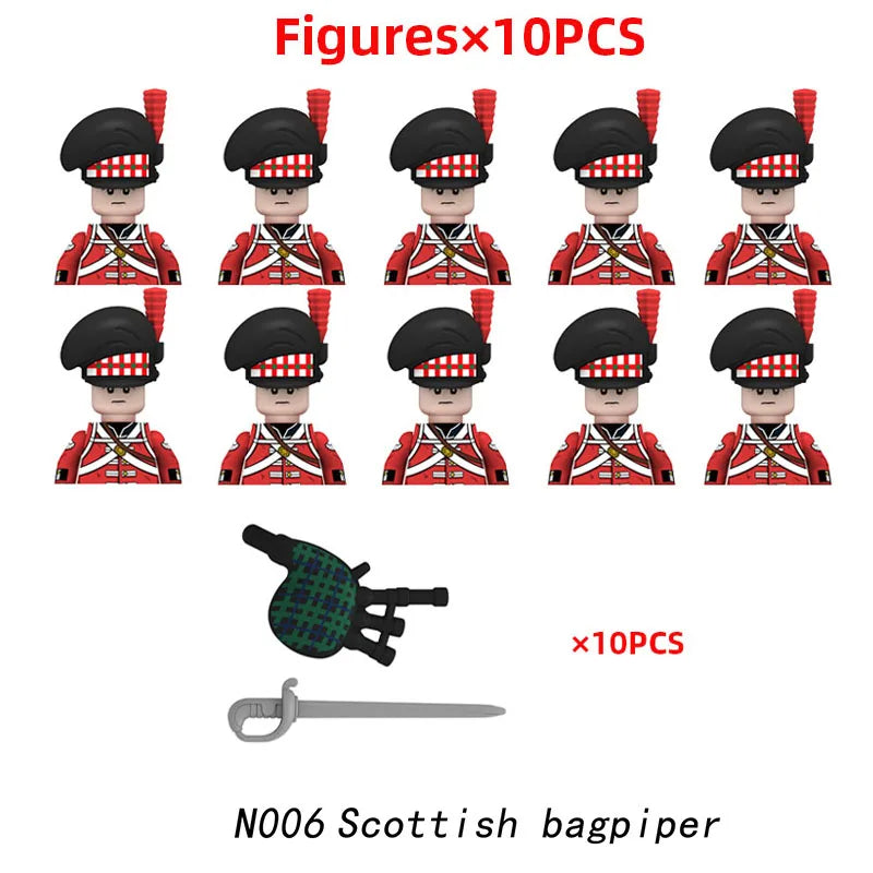 10pcs Napoleonic Wars Military Soldiers Building Blocks WW2 Mini Figures French British Fusilier Rifles Weapons Toys For Kids