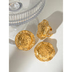 18K Gold Plated Stainless Steel Personality Niche Hammer Grain Hat Earrings Open Ring Delicate Water Resistant Daily Jewelry