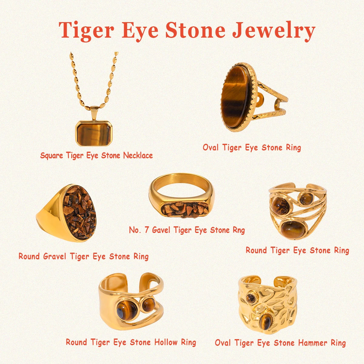 18k Gold Plated Stainless Steel Inlaid Natural Stone Tigereye Earrings Necklace Series Bijoux Femme Waterproof Jewelry