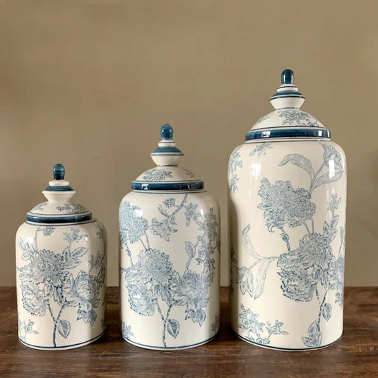 Retro Blue Flower Ceramic Jar Storage Bottle Antique Blue and White Porcelain Flower Vase Desktop Decoration Crafts Jar Bottle