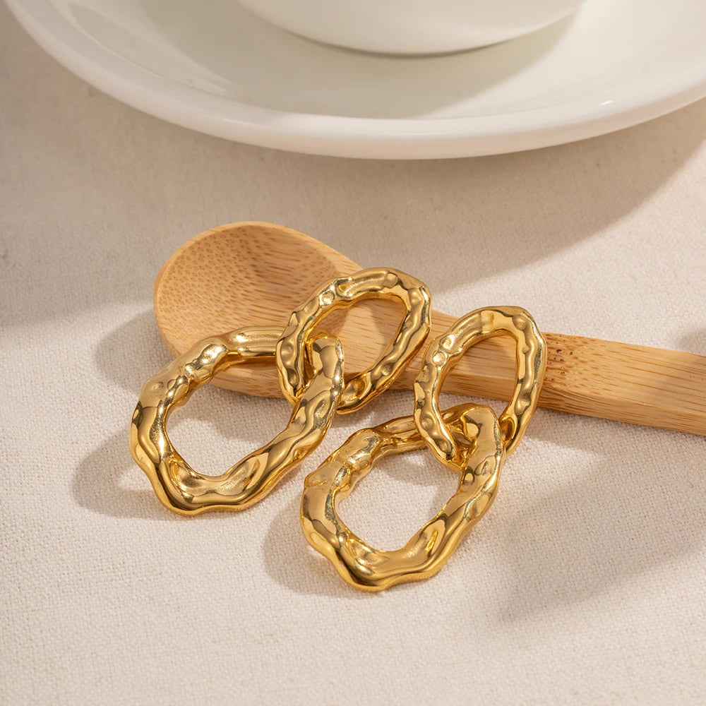 New Trendy Casting Braid Exaggerated Stainless Steel 18K Gold Plated Elliptical Charm Lady Fashion Loop Hoop Earrings - Grand Goldman
