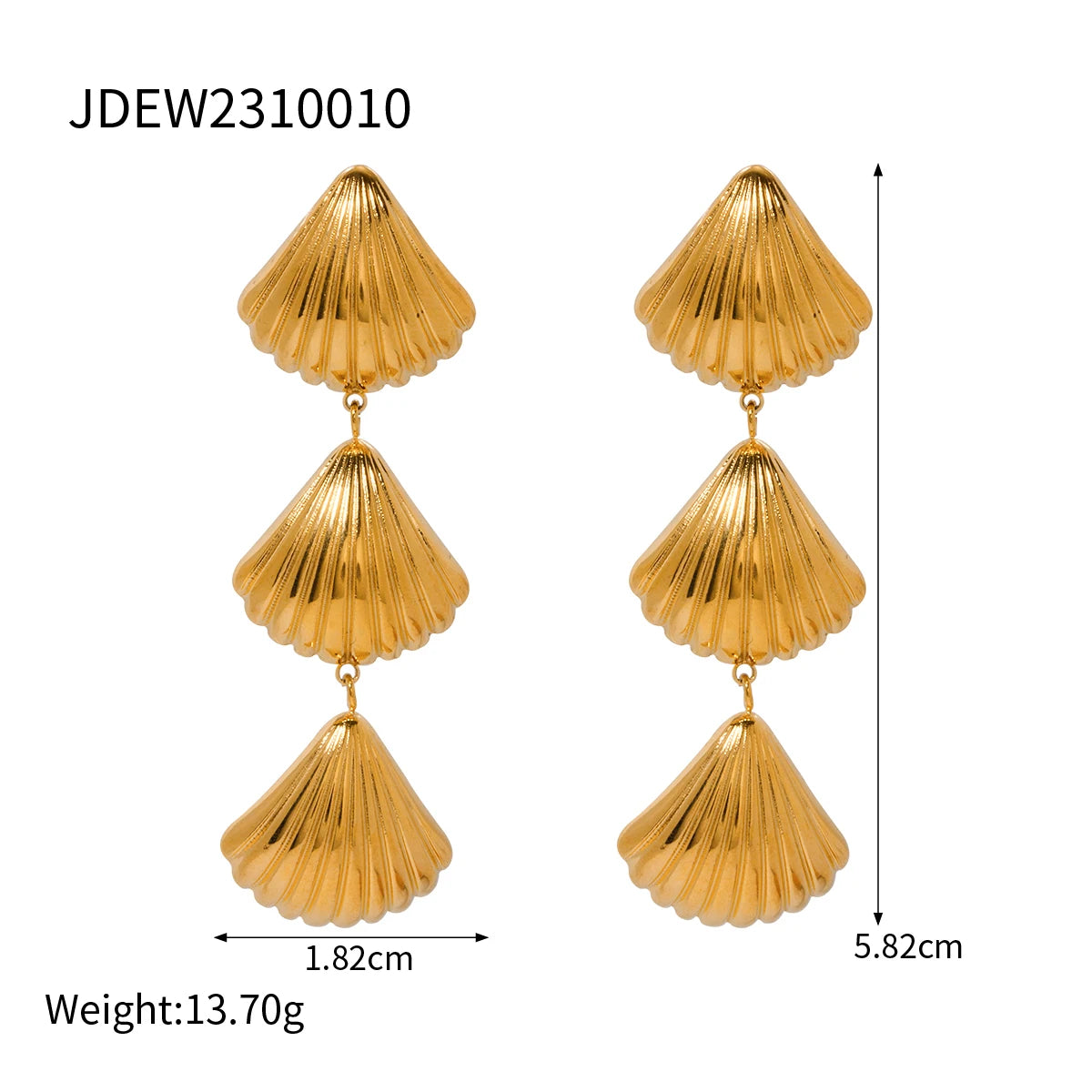 Brincos de Pingente Grosso de Luxo Leve em Forma de Concha Geométrica Banhados a Ouro 18K em Aço Inoxidável para Mulheres Joias para Ouvido