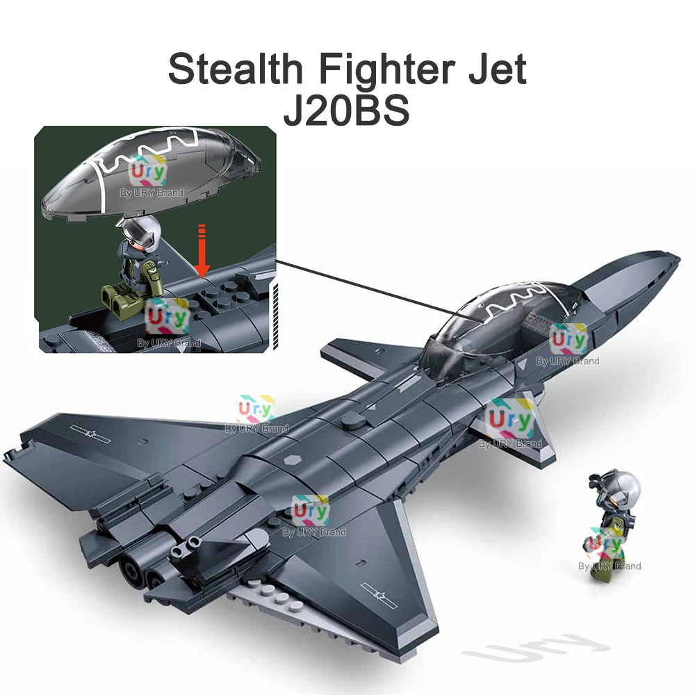 Sluban Military Series WW2 WZ-10S Armed Helicopter J20BS Stealth Fighter Jet Pilots Model Building Blocks Toy for Boy Kids Gift