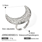 18K PVD Plated Trendy Stainless Steel Hammer Grain Half-Moon Earrings Opening Ring Set Waterproof for Women Gala Gift - Grand Goldman