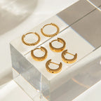 3 Pairs Per Card Stainless Steel Twisted Wrapped Earrings Ear Loops 18K PVD Plated Anti Allergic Rust Proof Jewelry - Grand Goldman