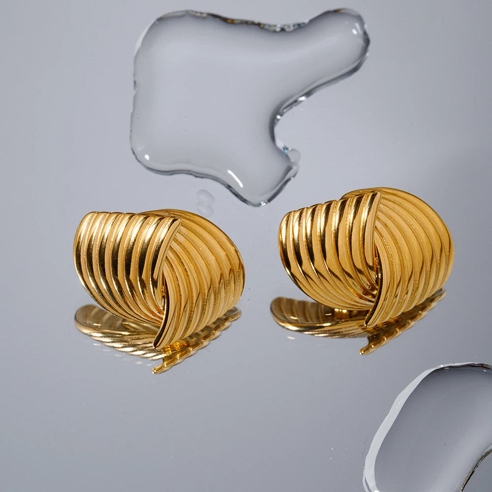 Striped Grain Staggered Stud Earrings For Women Stainless Steel 18K Gold Plated Tarnish-proof Texture Charm Jewelry Femme