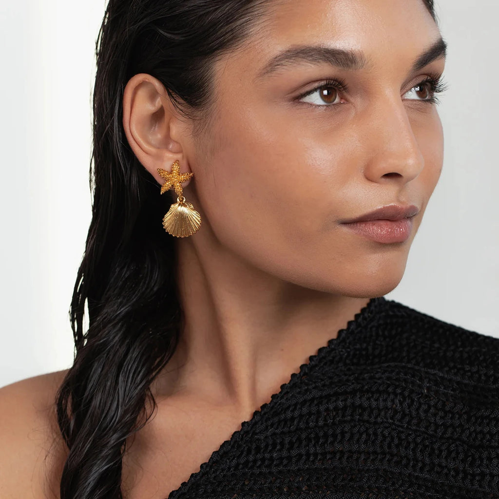 Boucles d'oreilles pendantes géométriques en acier inoxydable 18K étoile de mer coquillage collection océan femmes anti-allergie charme élégant bijoux quotidiens