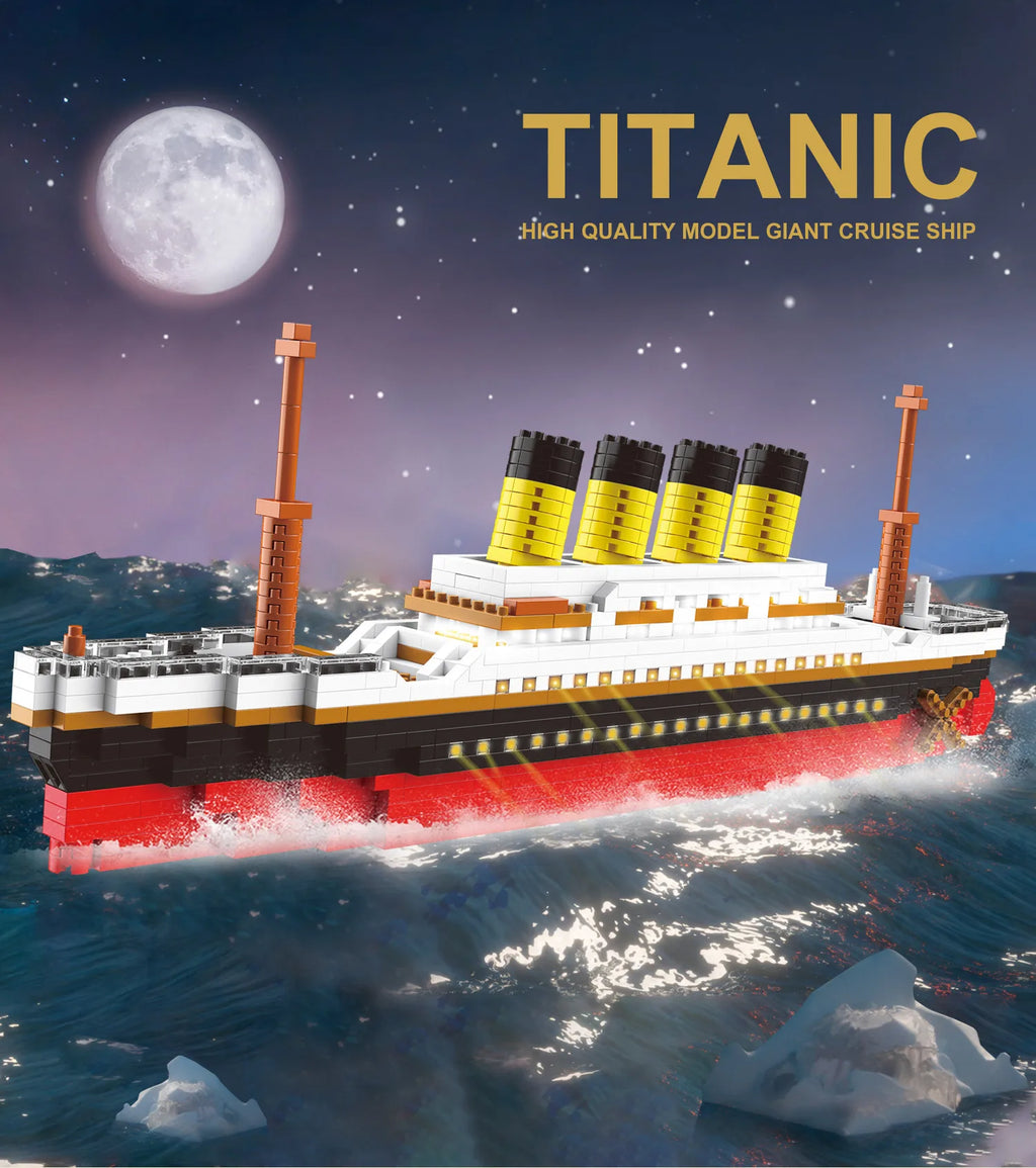 Classic Movie Building Bricks Construction Model Nanobricks Titanic Rms Ship Micro Diamond Block Educational Toy With Light