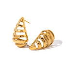 Geometriske vandtætte 18k forgyldte rustfrit stål stribede hule vanddråbeøreringe Metalerklæring Anti-allergiske smykker