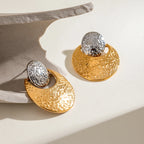 Creative 18k Gold Plated Stainless Steel Color Matching Retro Oval Earrings Women Temperament Rust Proof Stylish Jewelry