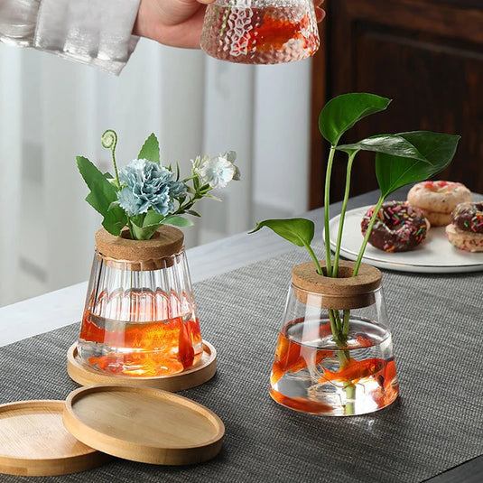 MULLER Hydroponic Flower Plant Vase Modern Simple Transparent Glass With Cork Stopper Flower Pot Japanese Fish Tank for Office Home Living Room Desk Decoration