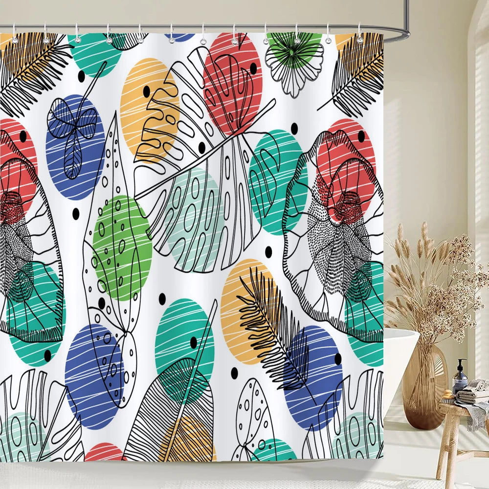 Nordic Shower Curtain Flower Plant Pattern Bathroom Curtains Bath Screen Waterproof for Home Bathroom Decor Print Shower Curtain