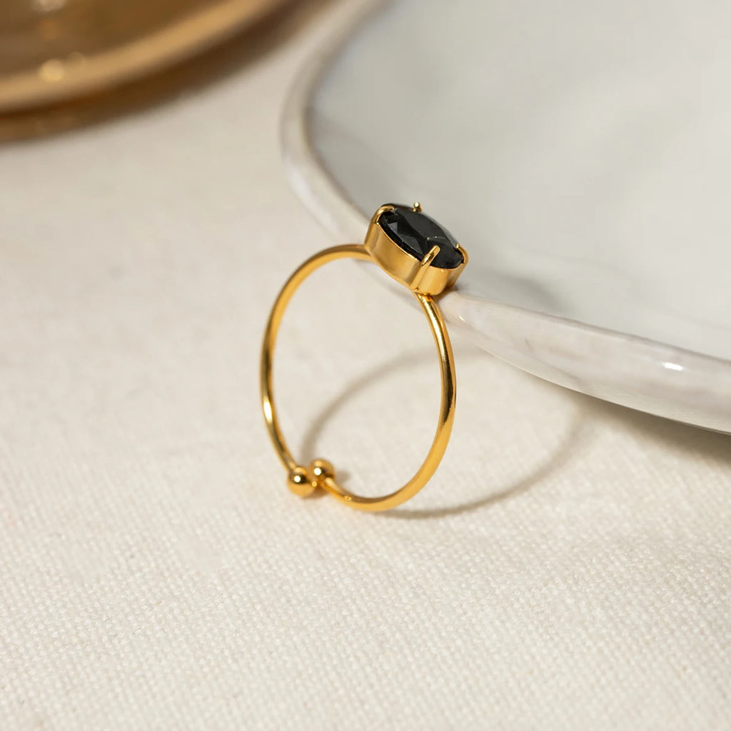 Stilvoller 18k vergoldeter, rostfreier, strukturierter, einfacher, verstellbarer Ring mit Zirkon-Einlage, Charme, Statement, anti-allergisch, Damenschmuck