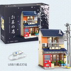 1200PCS JapaneseTea House Building Blocks City Street View Model Bricks Set With Light Idea Desktop Decoration Children DIY Toys