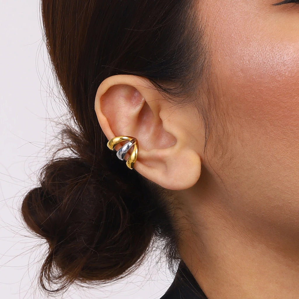 Zora Brinco de Orelha Três Camadas Aço Inoxidável Cor Correspondente Brincos de Pressão Sem Furo para Mulheres Joia de Moda de Metal para Cartilagem