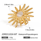 18k Goud Vergulde Roestvrijstalen Oorbellen en Ring met Zonpatroon en Kattenoogsteen voor Vrouwen Anti-Allergisch Roestvrij Stijlvolle Sieraden