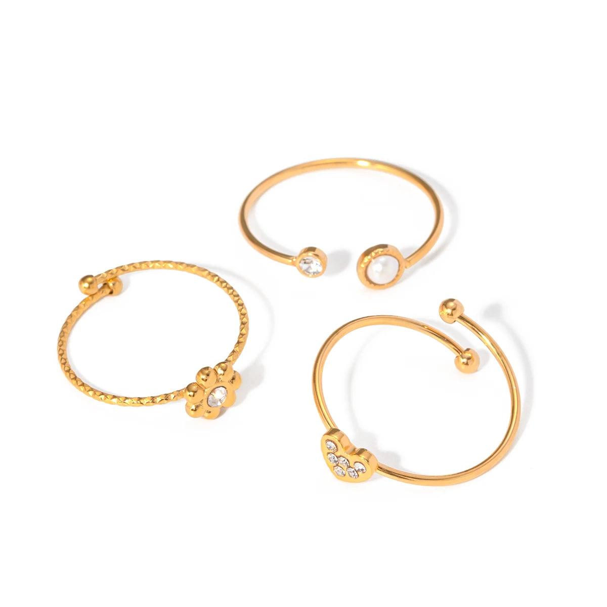 Romantic Stainless Steel Simple 3 Styles Ring Set Personality 18K Metal Texture Waterproof Trendy Charm Jewelry Gift