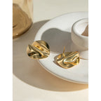 18K geometriske plisserede glatte øreringe til kvinder Rustfrit stål Metaltekstur Vandtæt charme Søde smykker Bijoux Femme