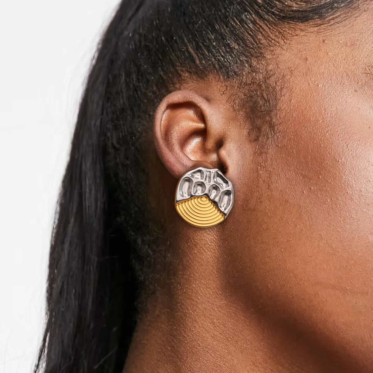 18k Gold Plated Vintage Threaded Concave Convex Irregular Earrings Stainless Steel Women Exquisite Jewelry Bijoux Femme