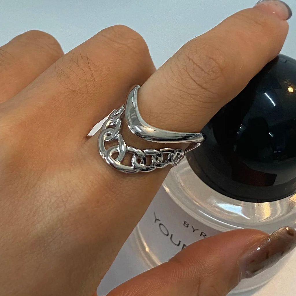 2er Set Stapelringe Silberfarbener Edelstahl V-förmiges Doppel-Lagen-Design Farblich beständige Unisex-Schmuck