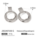 18K PVD Plated Vintage Metal Texture Circle Round Hollow Rib Earrings Stainless Steel Women Prevent Allergy Stylish Jewelry