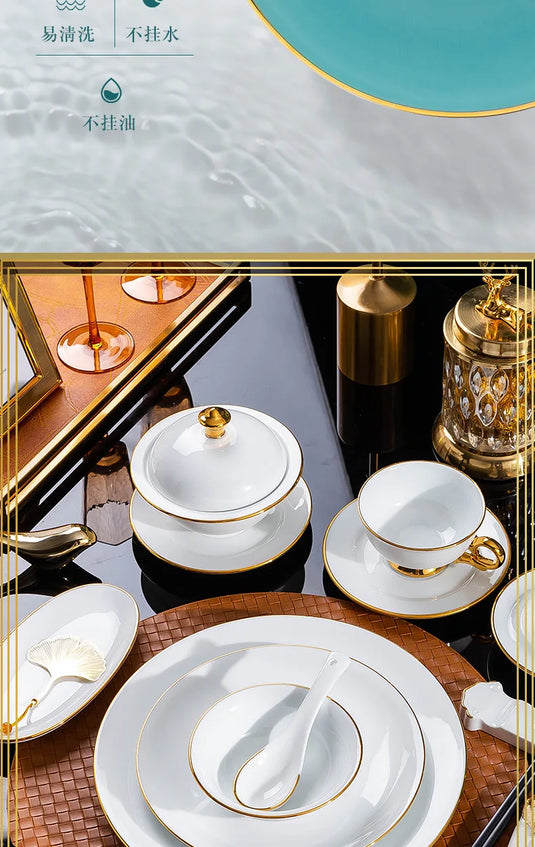 Jingdezhen tableware set, hotel tableware, dishes, gifts, handmade gilt edged dining plates, household dining plates