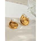 18K PVD-beschichteter Edelstahl Minimalistischer Conch mit Halbkreis-Muschelperlenohrring Hochwertiger Stilvoller Rostfreier Schmuck