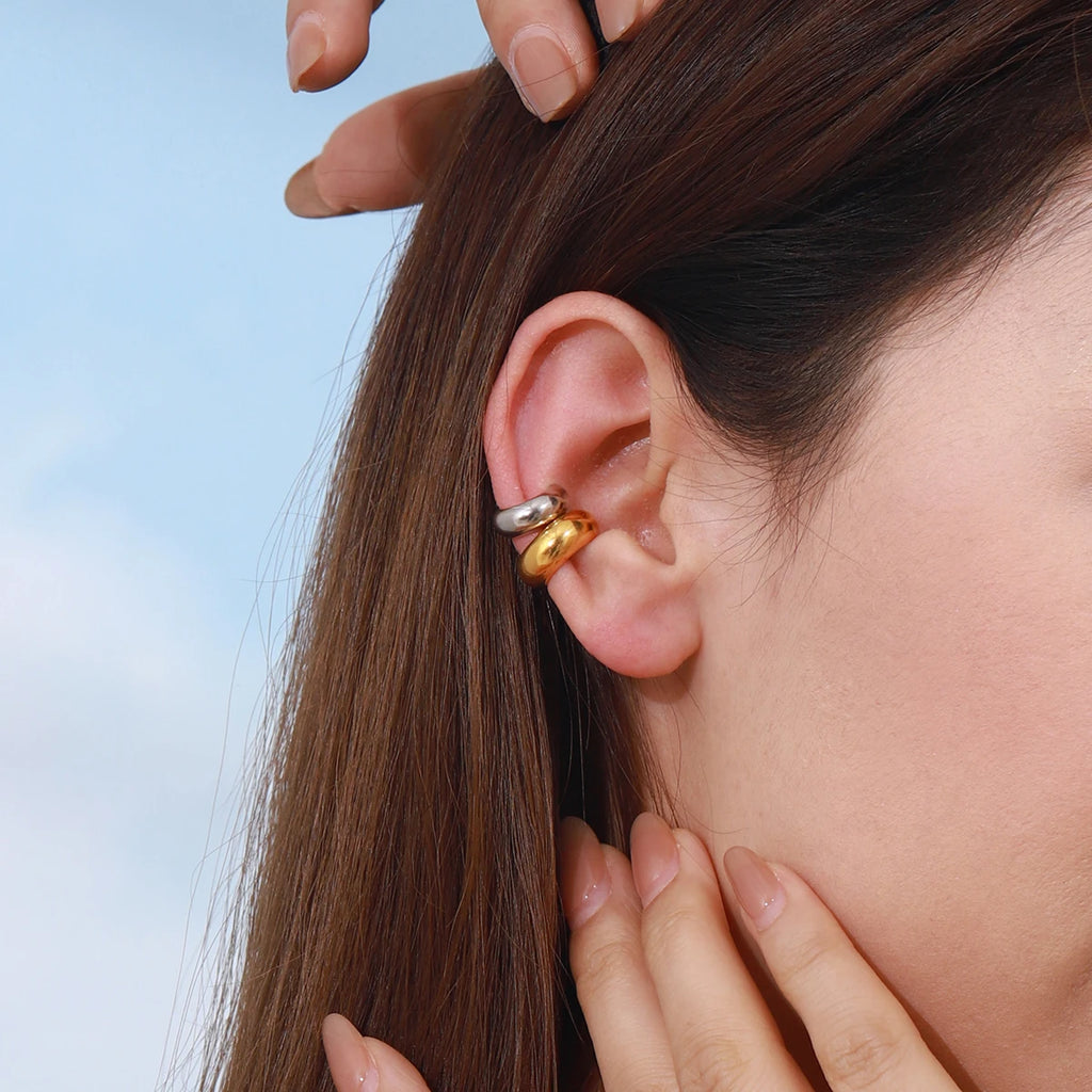 Zora Modern Minimalistisk 18K forgyldt rustfrit stål guldøreringe kombination sølv øreringe AB øreclips øreringe par