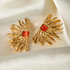 Geometrische wasserdichte 18k vergoldete Edelstahl-Opal-Halbrund-Sonnen-Ohrringe Charme Statement Anti-Allergie Schmuck