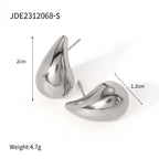 Vintage Popular Stainless Steel Water Drop Shaped Stud Earrings 18K PVD Plated Waterproof Texture Charm Daily Jewelry Gift 2024