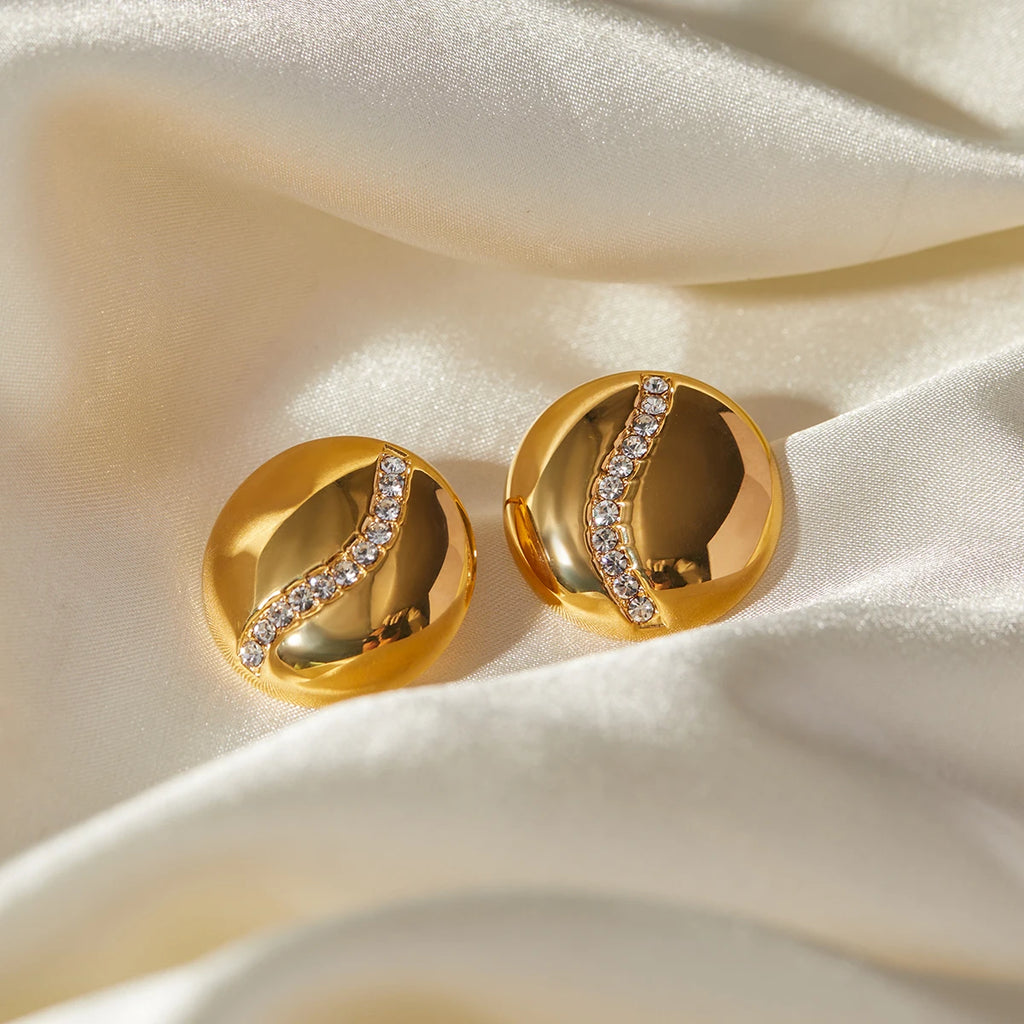 Kvinder rustfrit stål metal øreringe Indlæg Rhinestone Statement 18k guldbelagt tekstur Geometrisk Chunky øreringe Festgave